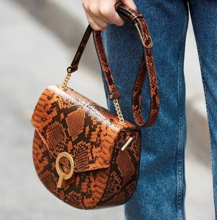 Brown snake print outlet bag