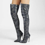 Blue Snakeskin Thigh High Boots - Vignette | Snakes Store