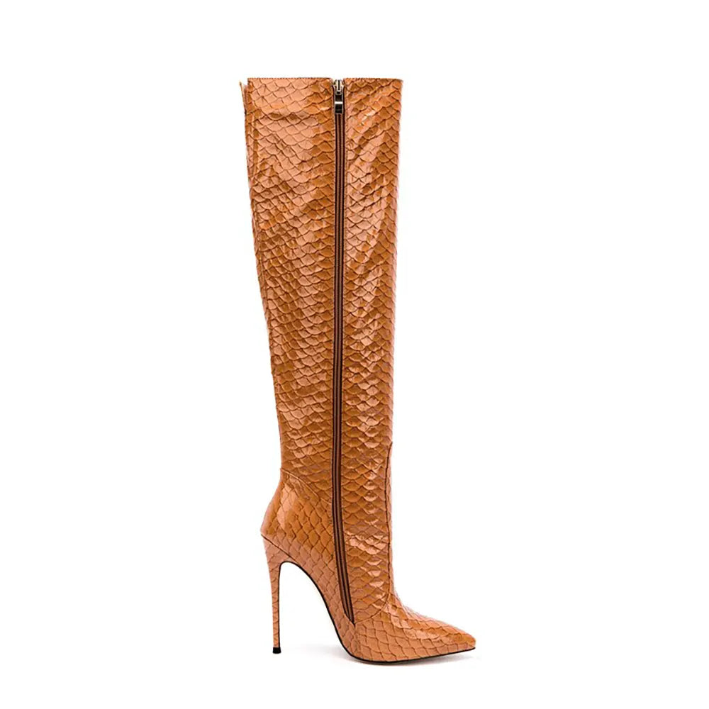Brown Snakeskin Thigh High Boots Snakes Store™