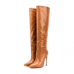 Brown Snakeskin Thigh High Boots - Vignette | Snakes Store