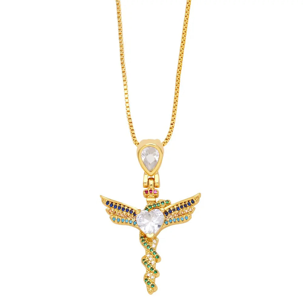 Caduceus Gold Pendant White gem 20" | 50cm Copper Snakes Store™