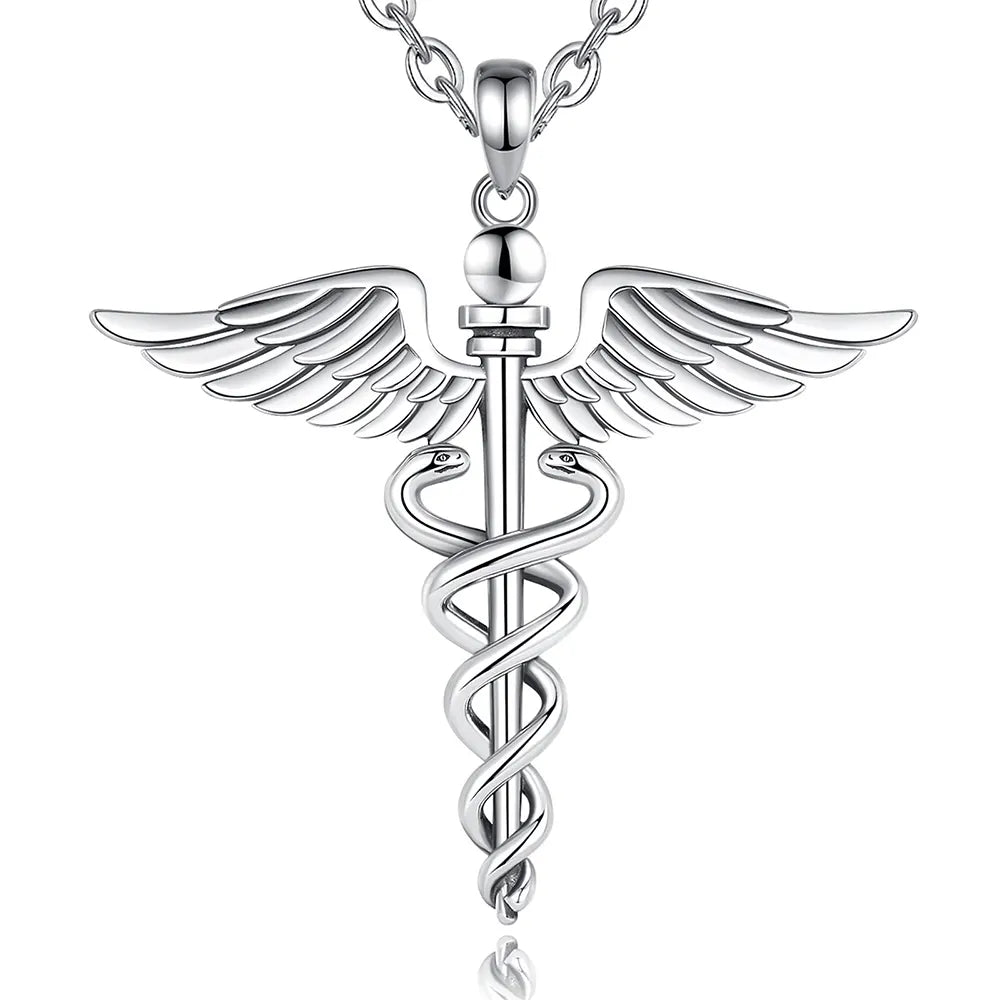 Caduceus Pendant 20" | 50cm (chain) Silver 925 Sterling Silver Snakes Store™