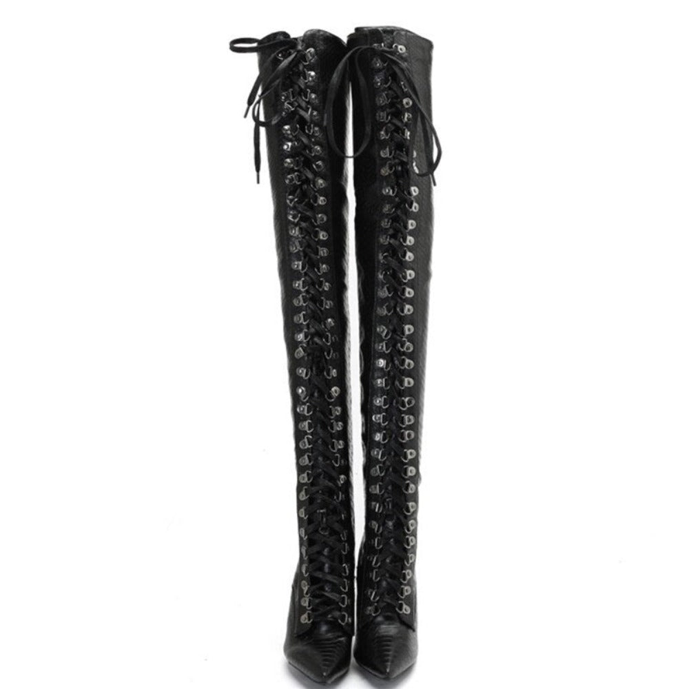 Black Snake Skin Thigh High Boots Snakes Store™