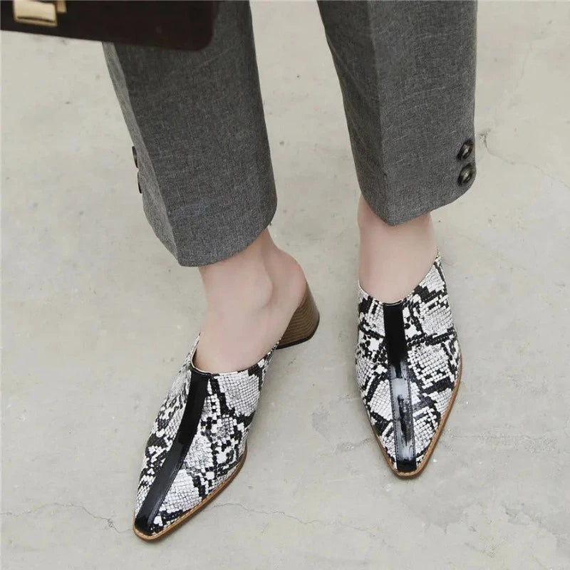 Black and White Snakeskin Mules Snakes Store