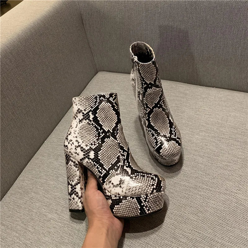 Snakeskin Block Heel Booties Snakes Store