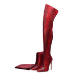 Red Snakeskin Thigh High Boots - Vignette | Snakes Store