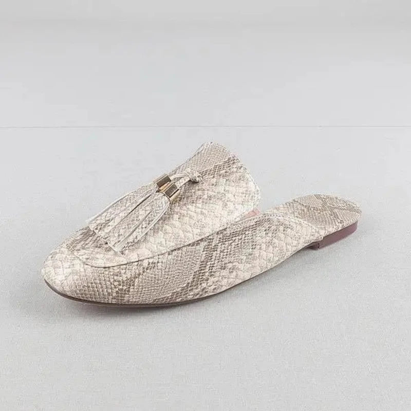 Snake Print Flat Mules Beige Snakes Store
