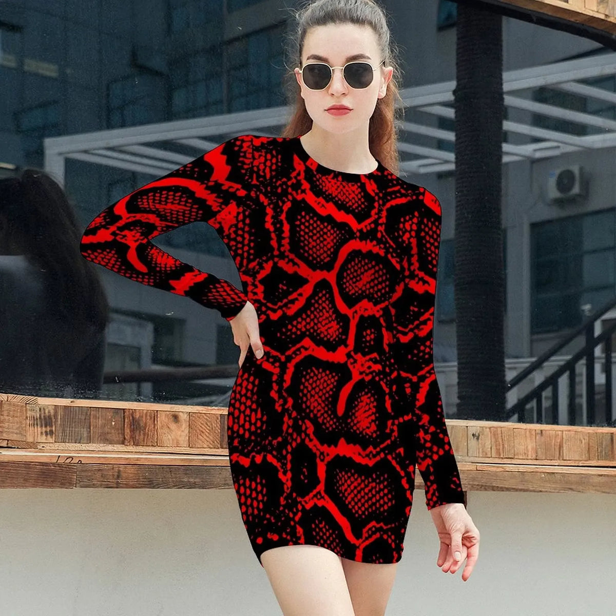 Red Snake Print Dress