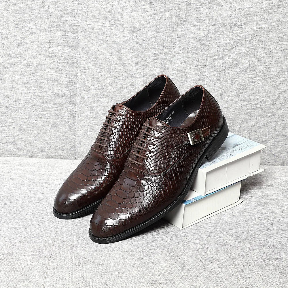 Snake Embossed Leather Shoes display picture 2