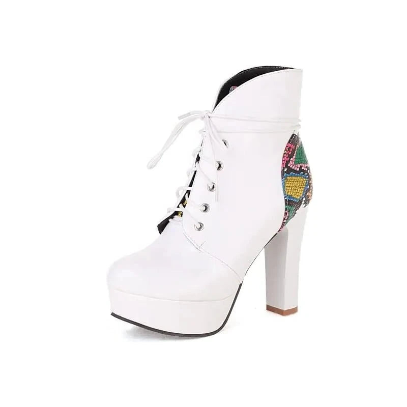 Snakeskin Platform Booties White PU Leather Snakes Store
