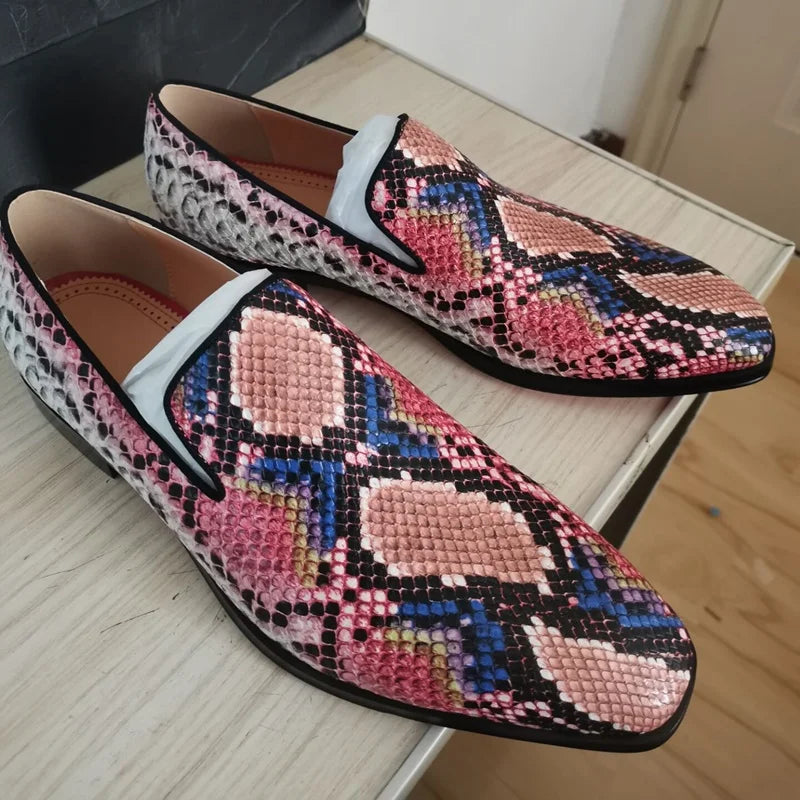 Anel pink metallic snake print strap loafers Rachel: Rose Suede & Snake - Wide Fit Heels | Sole Bliss  main image 2