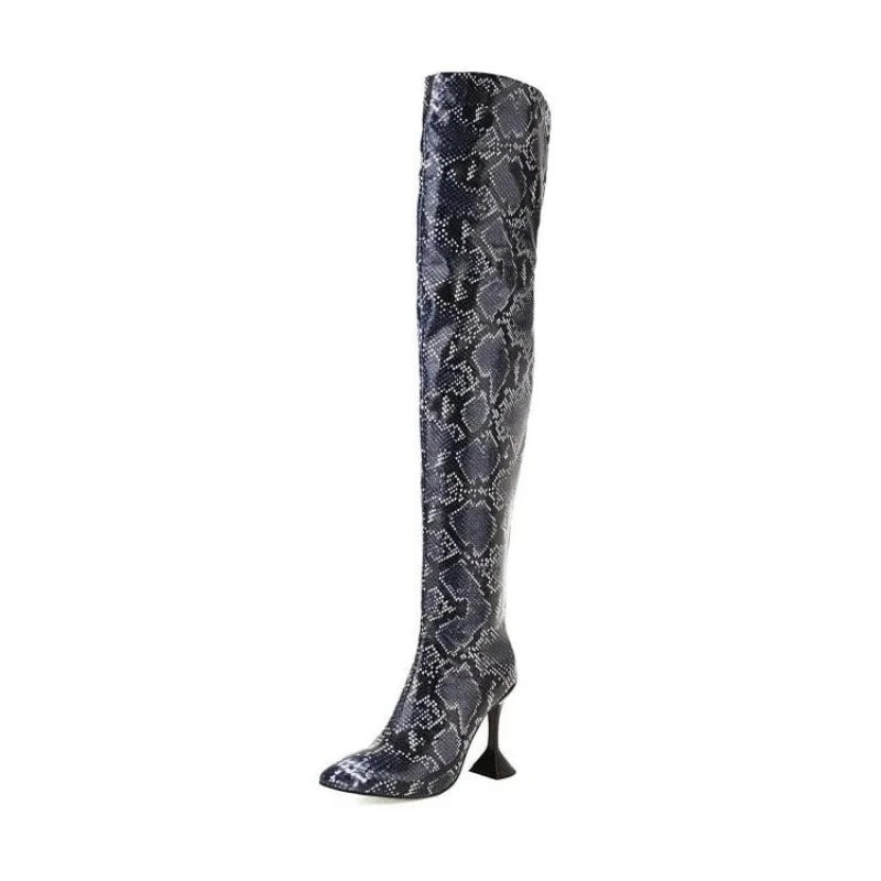 Blue Snakeskin Thigh High Boots Snakes Store