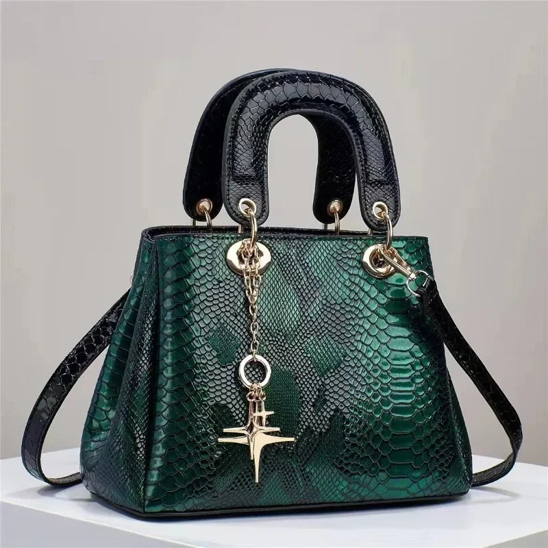Snake Print Crossbody Bag Green 26x12x18cm Snakes Store