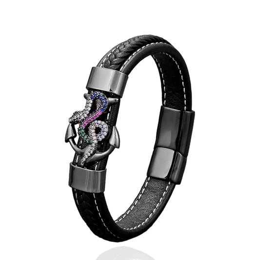 Serpent Bracelet Black Leather Snakes Store™