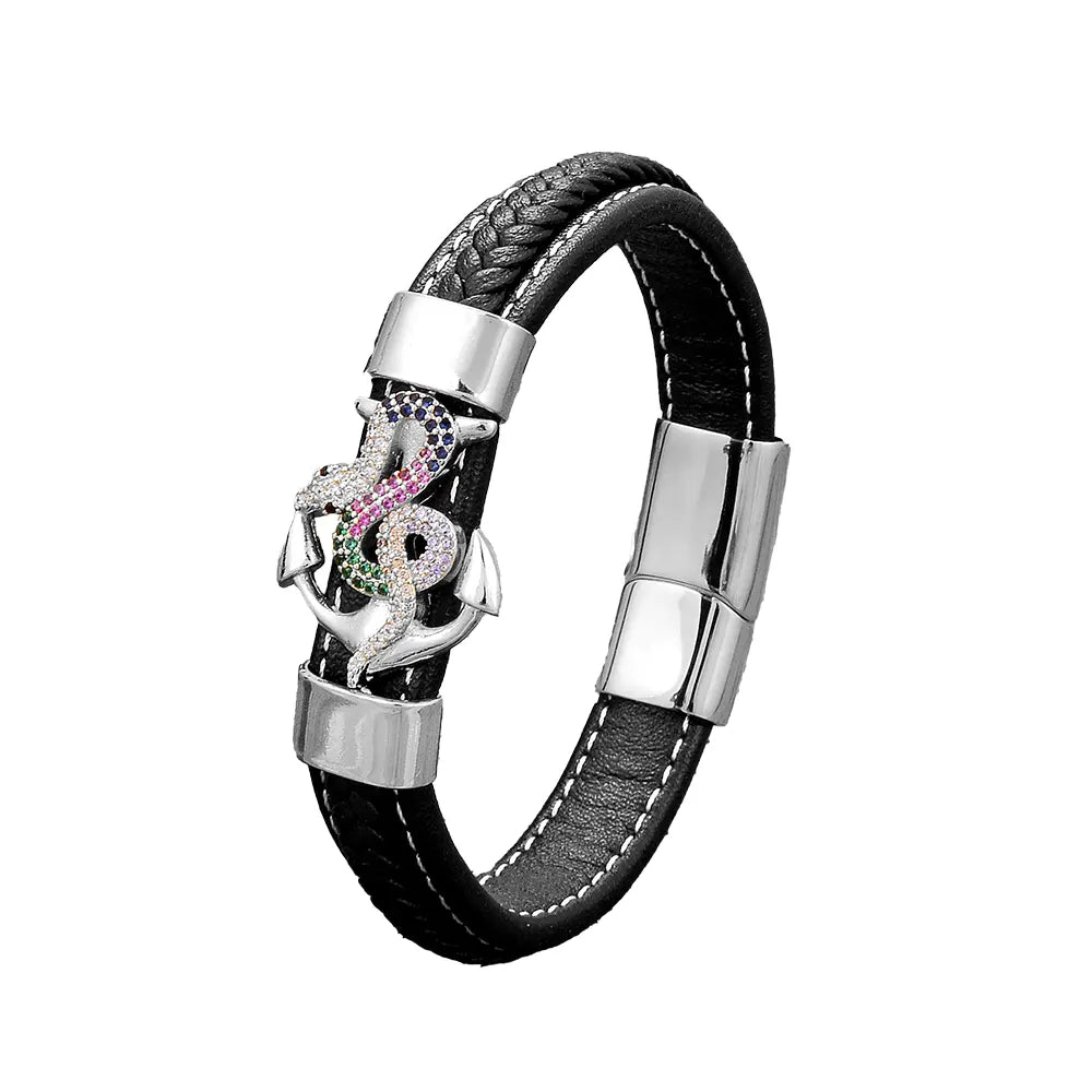 Serpent Bracelet Silver Leather Snakes Store™