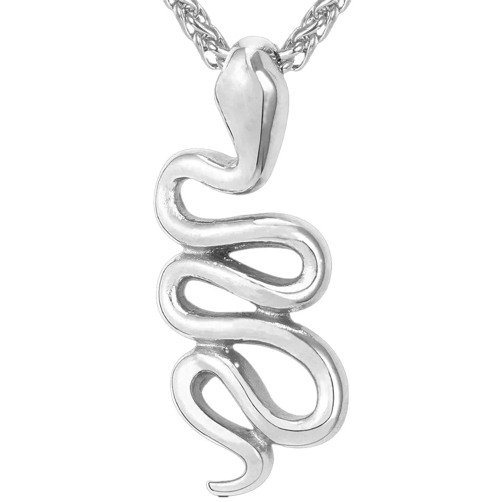 Serpent Pendant Necklace Silver 20" | 50cm 316L Stainless Steel Snakes Store™