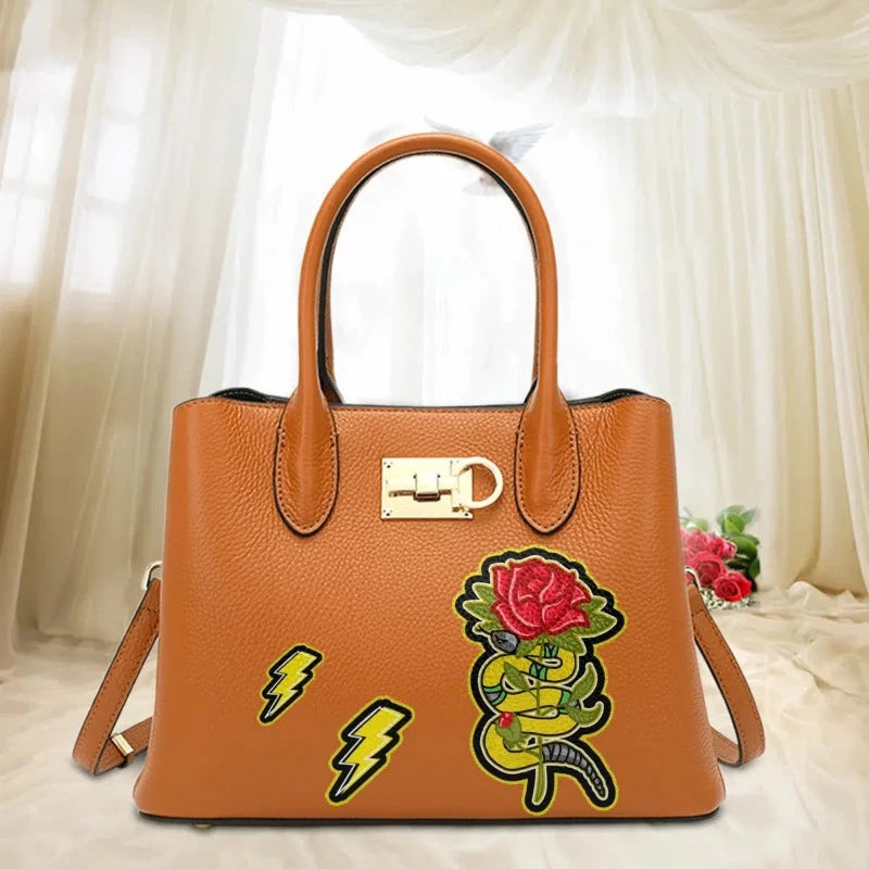 Snake Print Bag Brown 28x20x12 CM Snakes Store