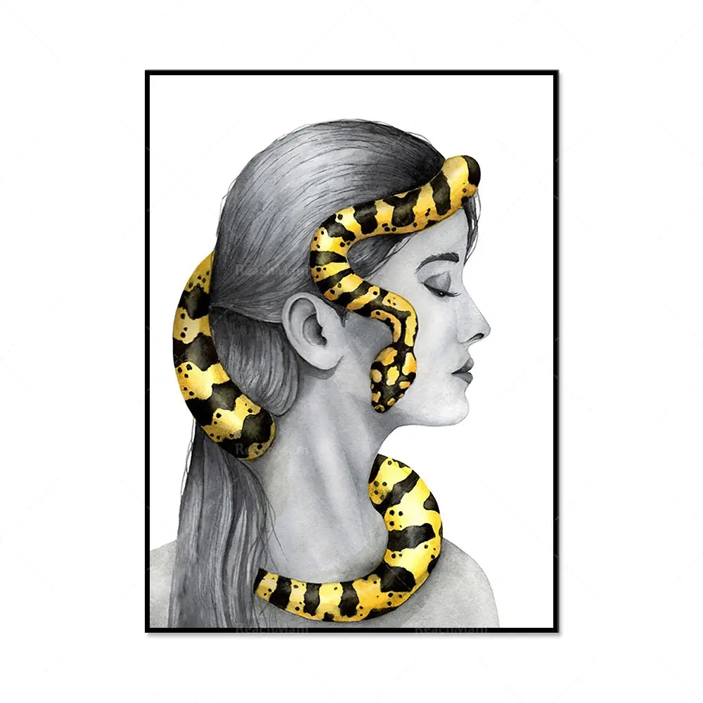 Snake Woman Painting Yellow China Snakes Store™