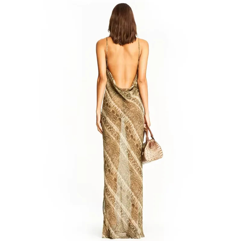 navy blue dress for baby girl Snake Print Maxi Dress