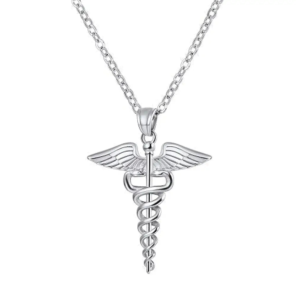 Caduceus Necklace Silver 20" | 50cm 316L Stainless Steel Snakes Store™