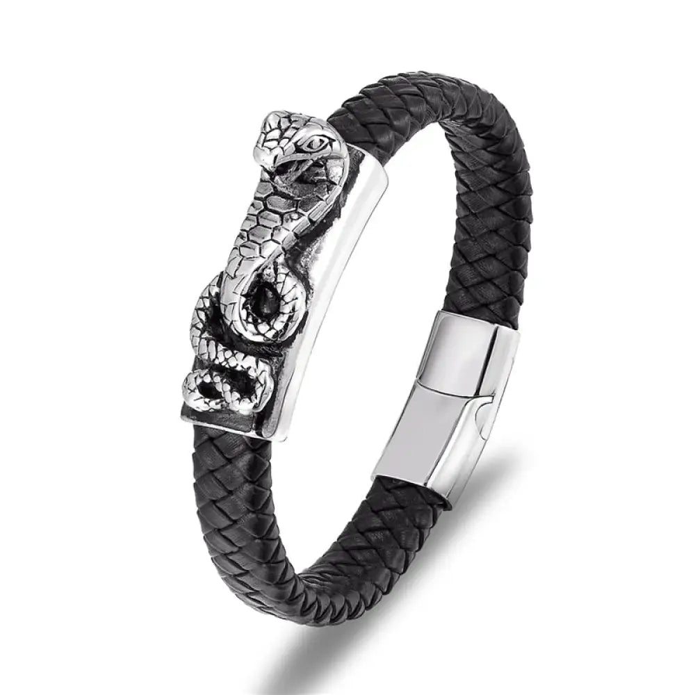 Cobra Bracelet (Leather) Black Leather Snakes Store™