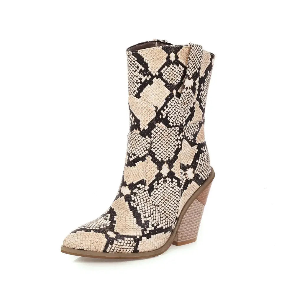 Snake Leather Booties Beige Snakes Store™