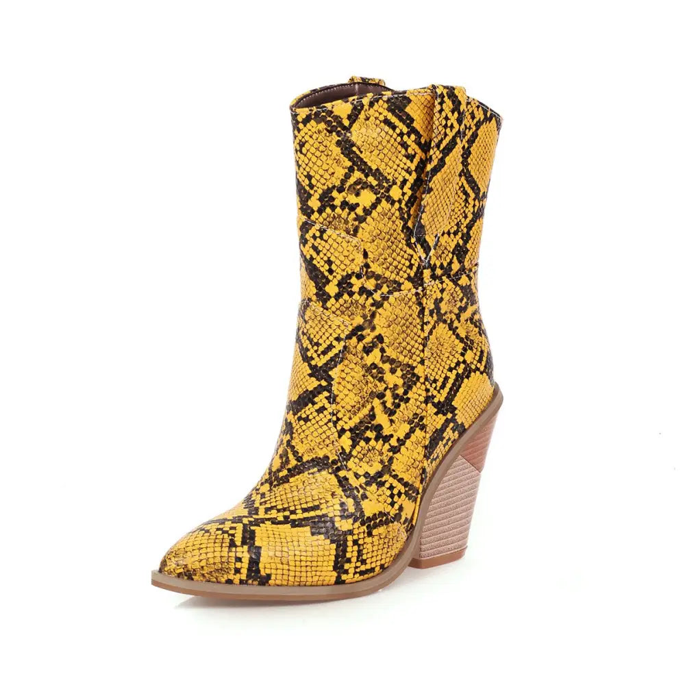 Snake Leather Booties Yellow Genuine Leather Snakes Store™