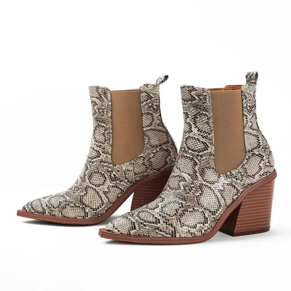 Snake Print Block Heel Booties Snakes Store™