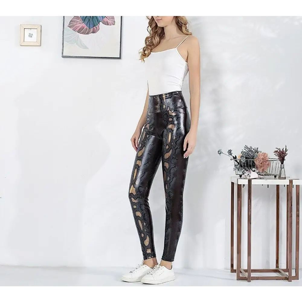 Snake print pu leggings discount