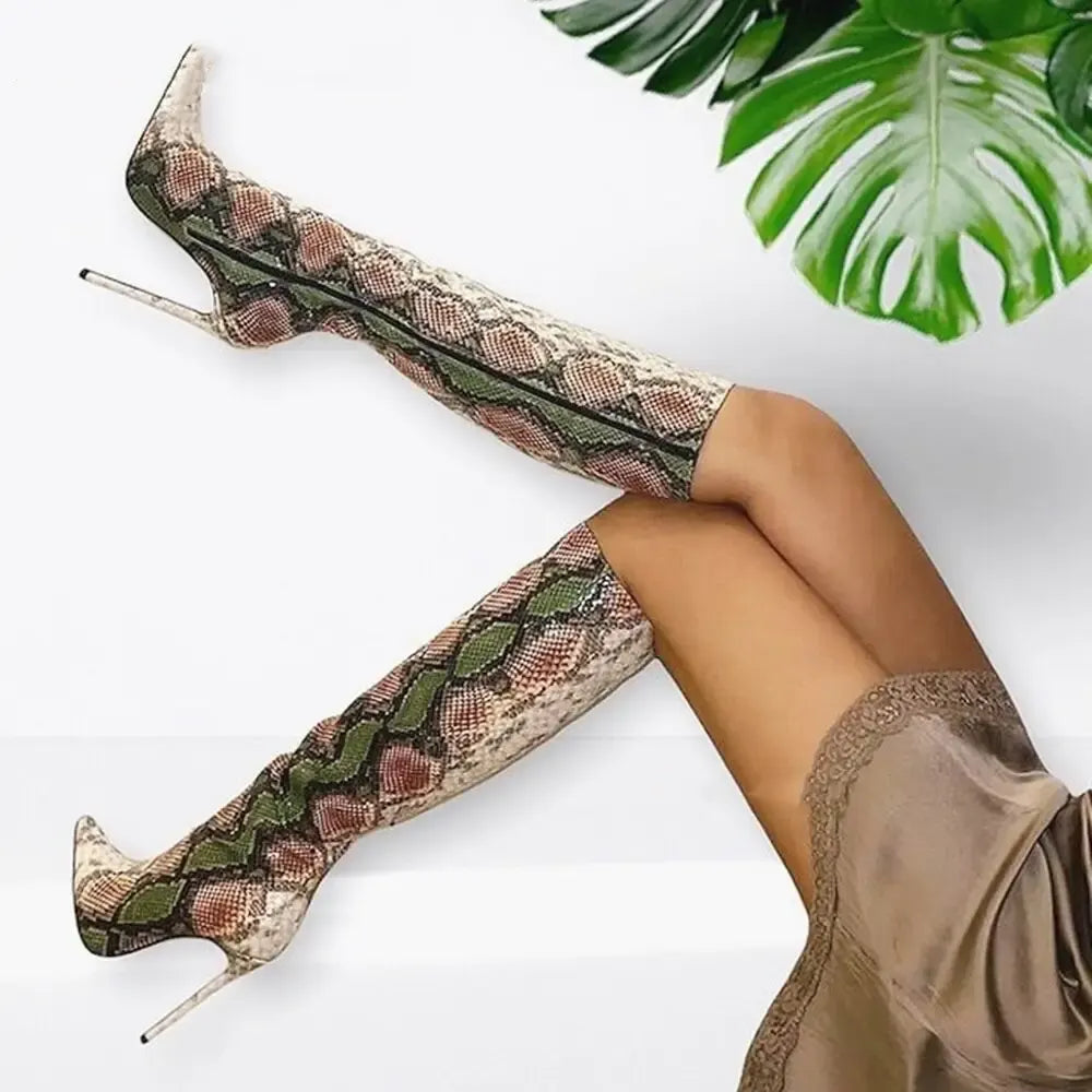 Snake Print Knee High Boots Snakes Store™