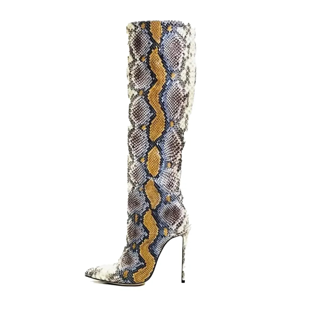 Snake Print Knee High Boots Yellow Snakes Store™