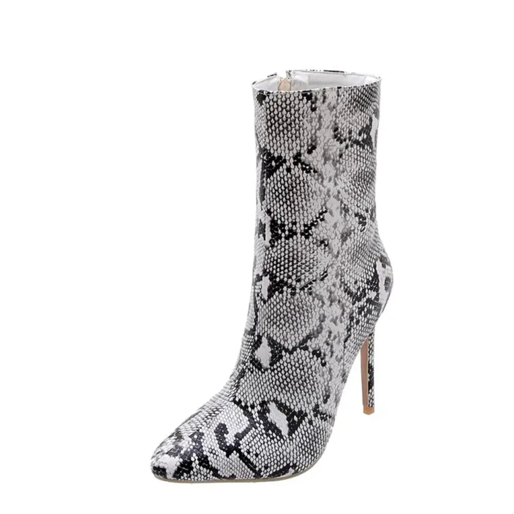 Snake Print Leather Booties White Genuine Leather Snakes Store™