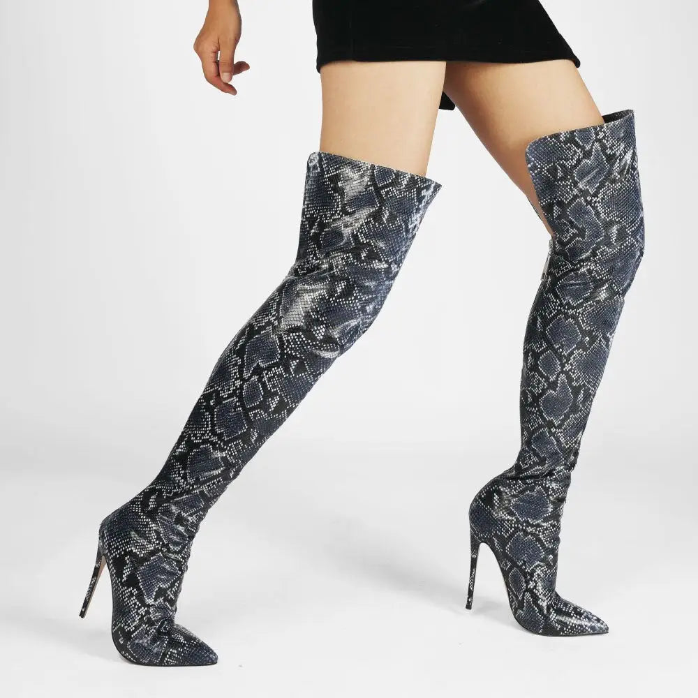 Snake Print Thigh High Boots Blue Snakes Store™