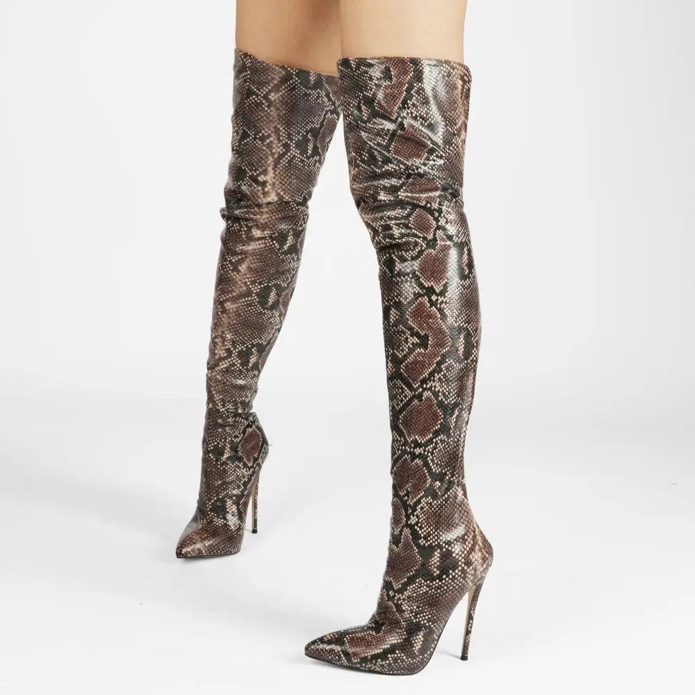 Snake Print Thigh High Boots Brown Snakes Store™