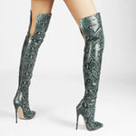 Snake Print Thigh High Boots - Vignette | Snakes Store