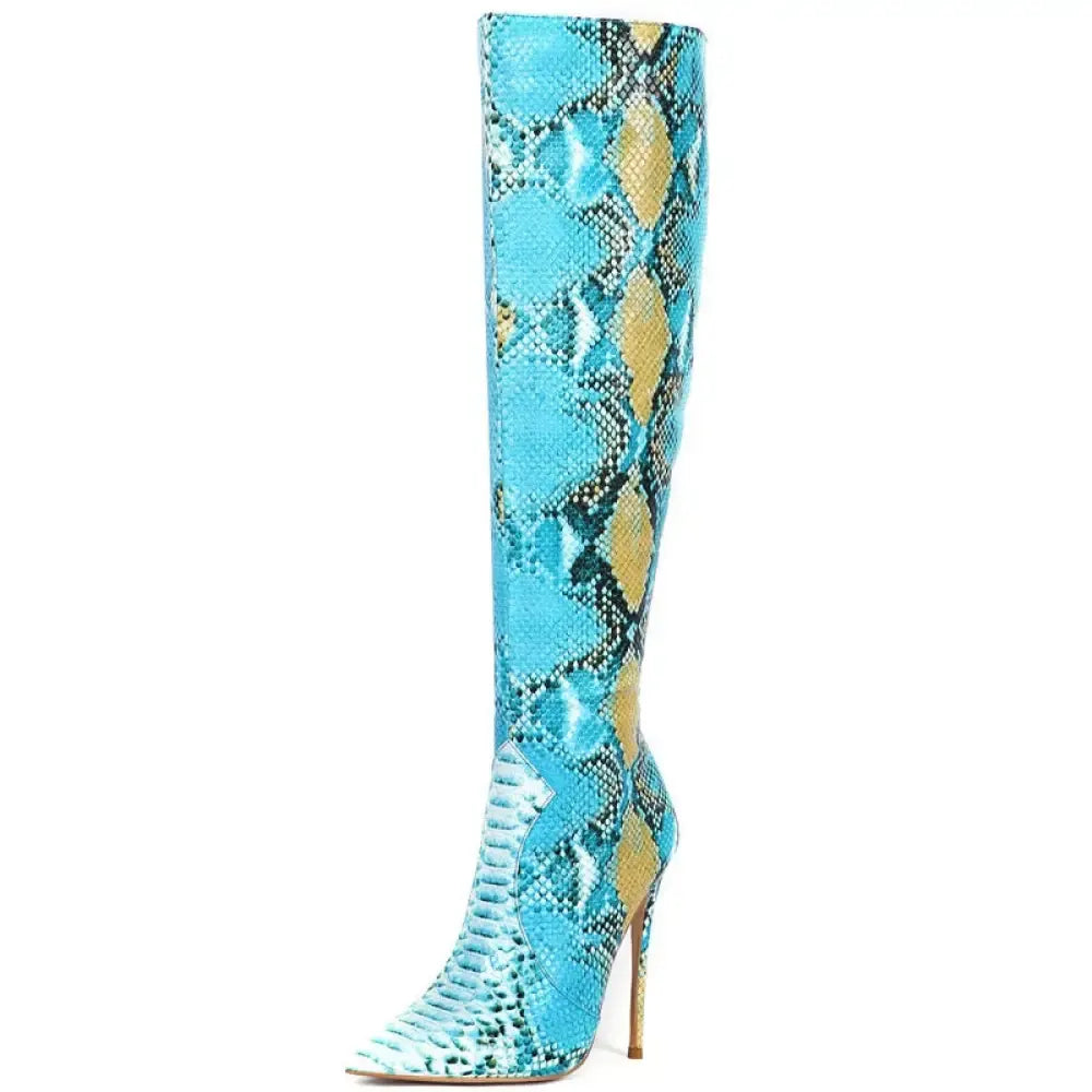 Snake Thigh High Boots Blue Snakes Store™