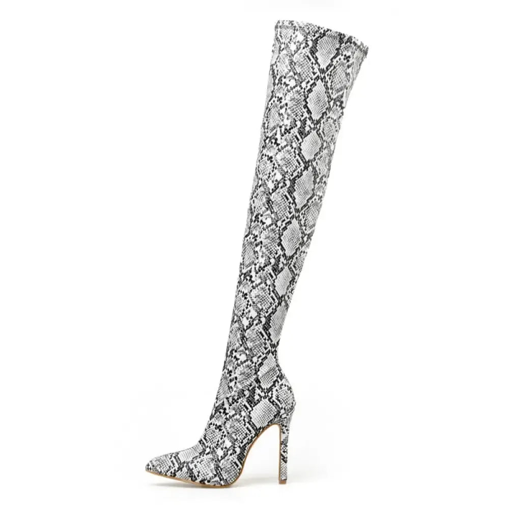 Snakeskin Thigh High Boots Grey Snakes Store™