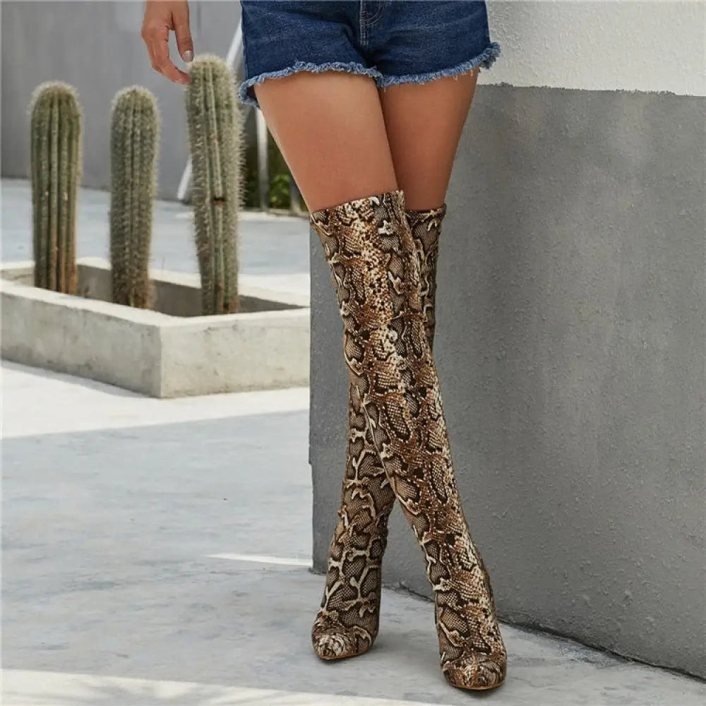 Snakeskin Thigh High Boots Snakes Store