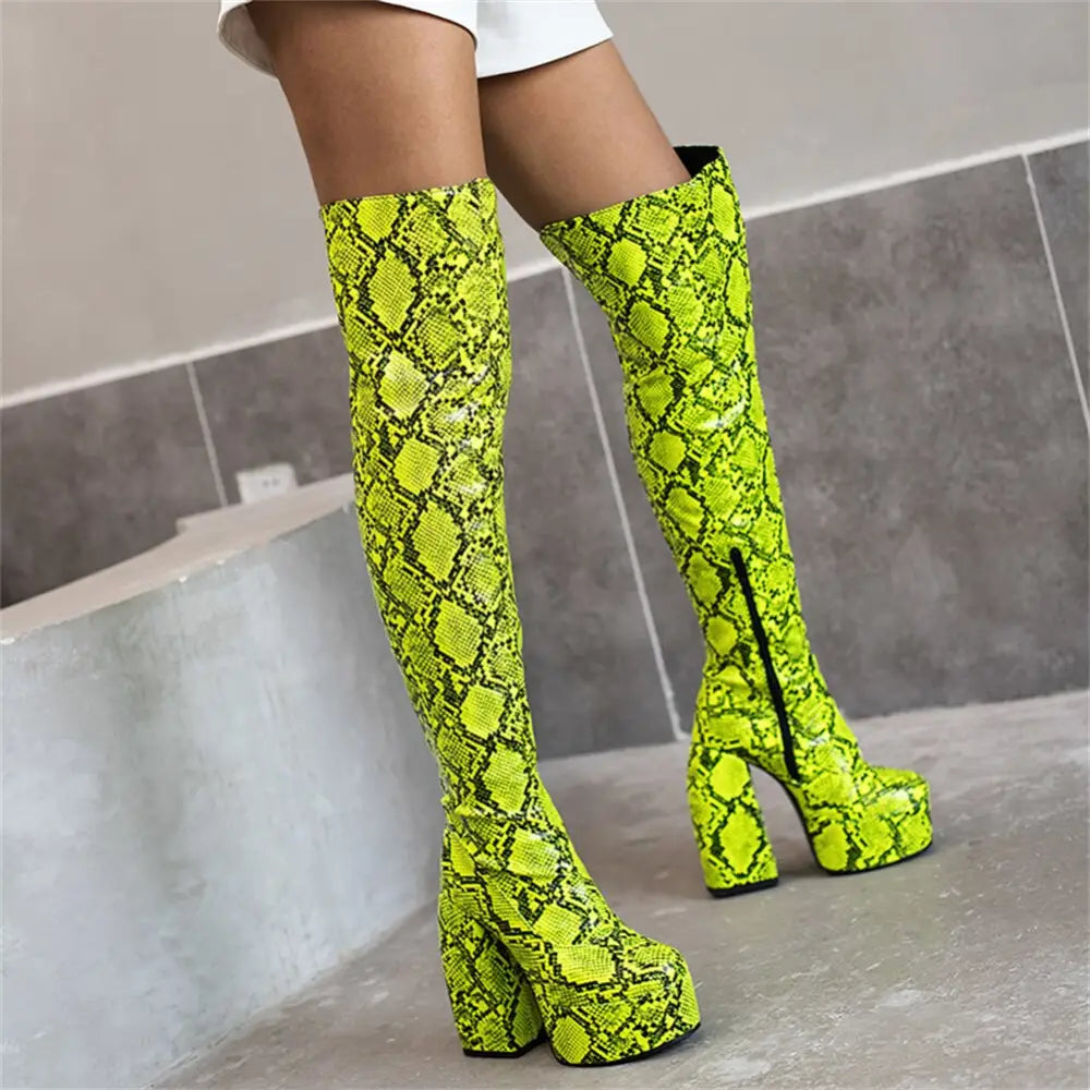Snakeskin Thigh High Boots Wide Calf Yellow Snakes Store™