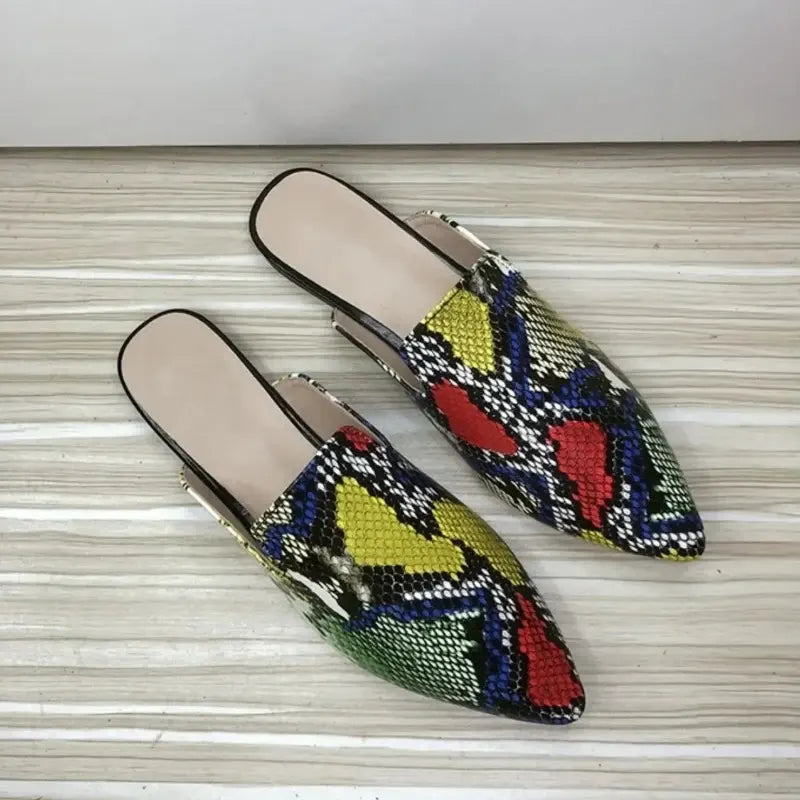 Colorful Snakeskin Flat Mules Colorful Snakes Store