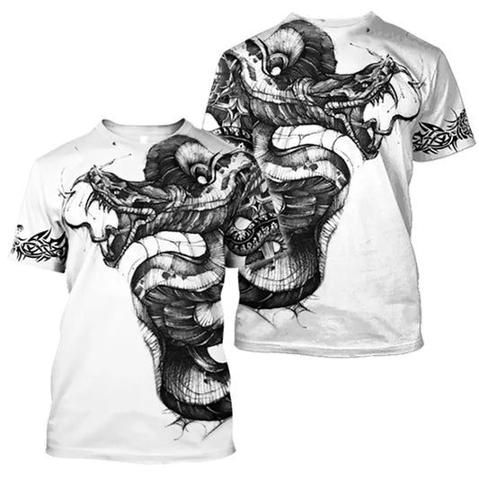 Black and White Snake Print T-shirt balck white Snakes Store™