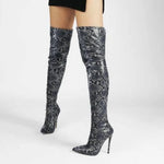 Blue Snakeskin Thigh High Boots - Vignette | Snakes Store