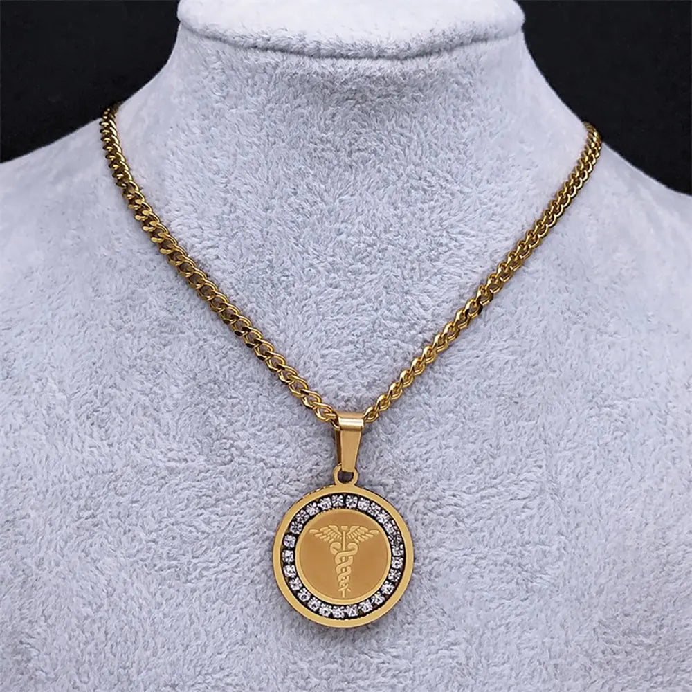 Caduceus Necklace Gold Gold Snakes Store™