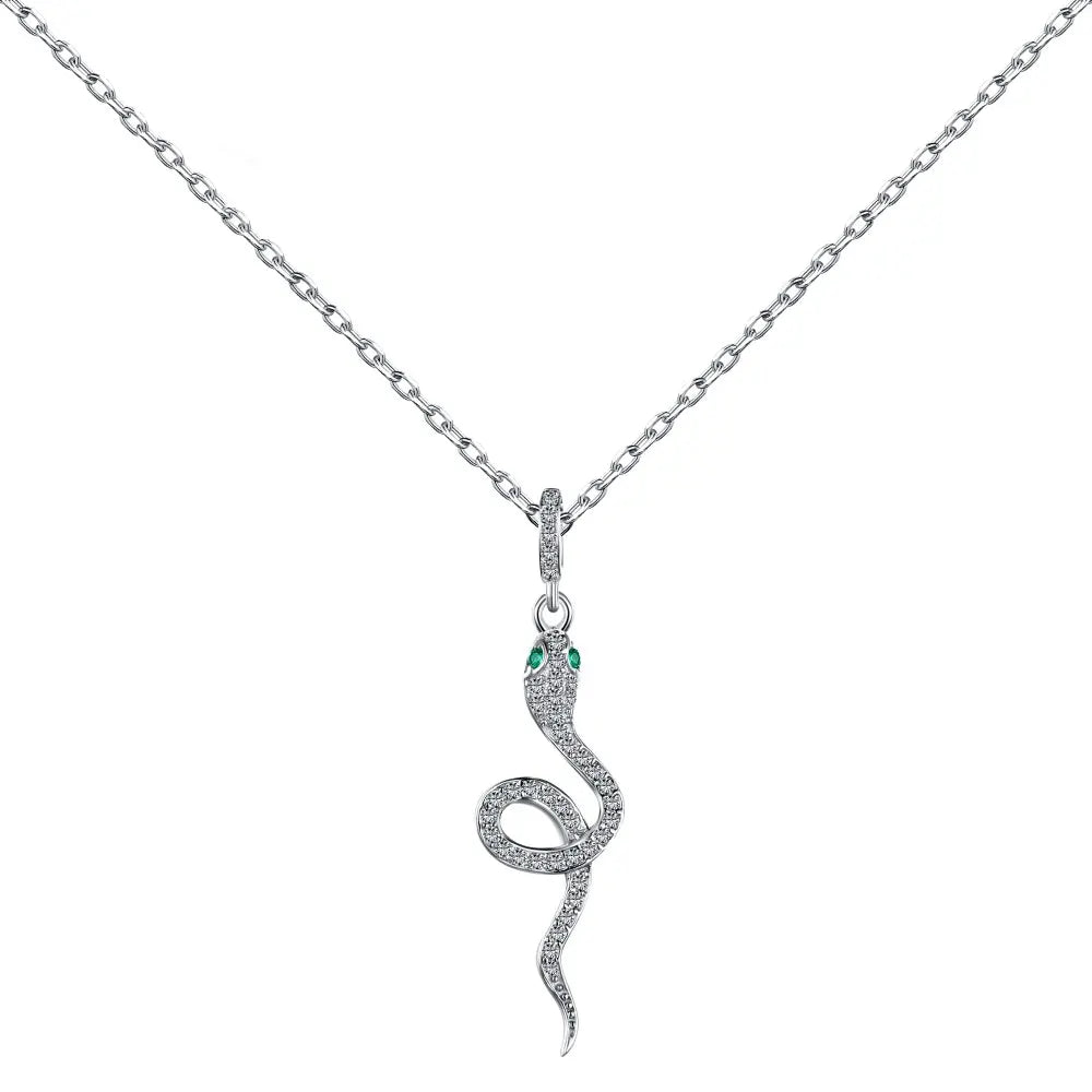 Diamond Snake Pendant White Silver 45cm Snakes Store™