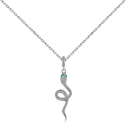 Diamond Snake Pendant White Silver 45cm Snakes Store™