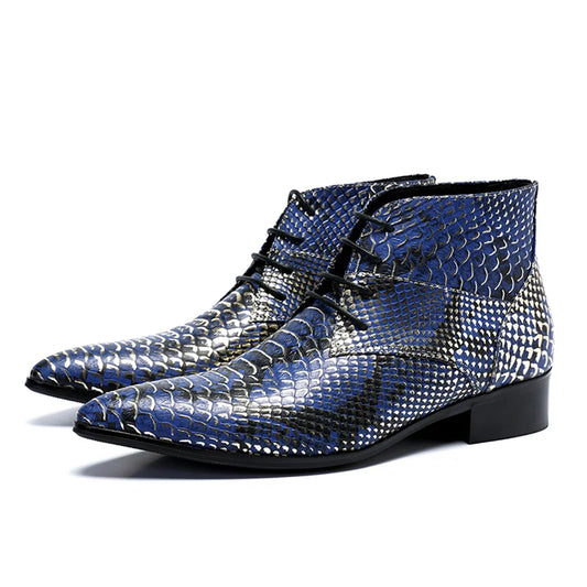 Blue Snakeskin Boots Blue Split Leather Snakes Store