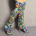 Colorful Snakeskin Thigh High Boots - Vignette | Snakes Store