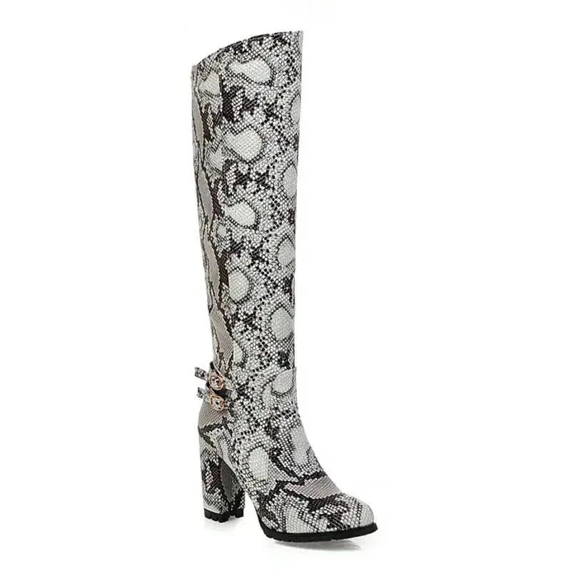 Grey Snakeskin Knee High Boots Snakes Store