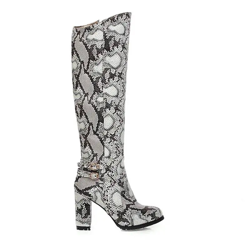 Grey Snakeskin Knee High Boots Snakes Store