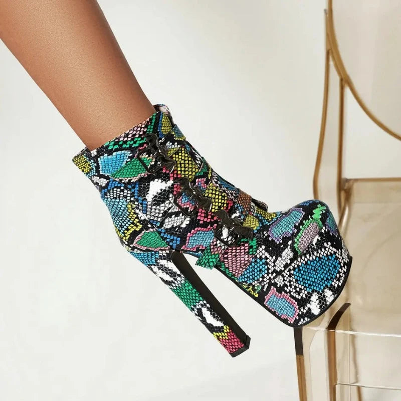 Chunky Heel Snakeskin Booties Snakes Store